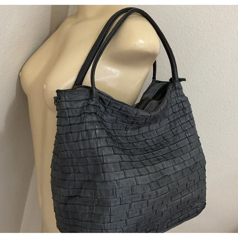 Majo Purse Italy Hobo Leather Texture Top Handle Handbag